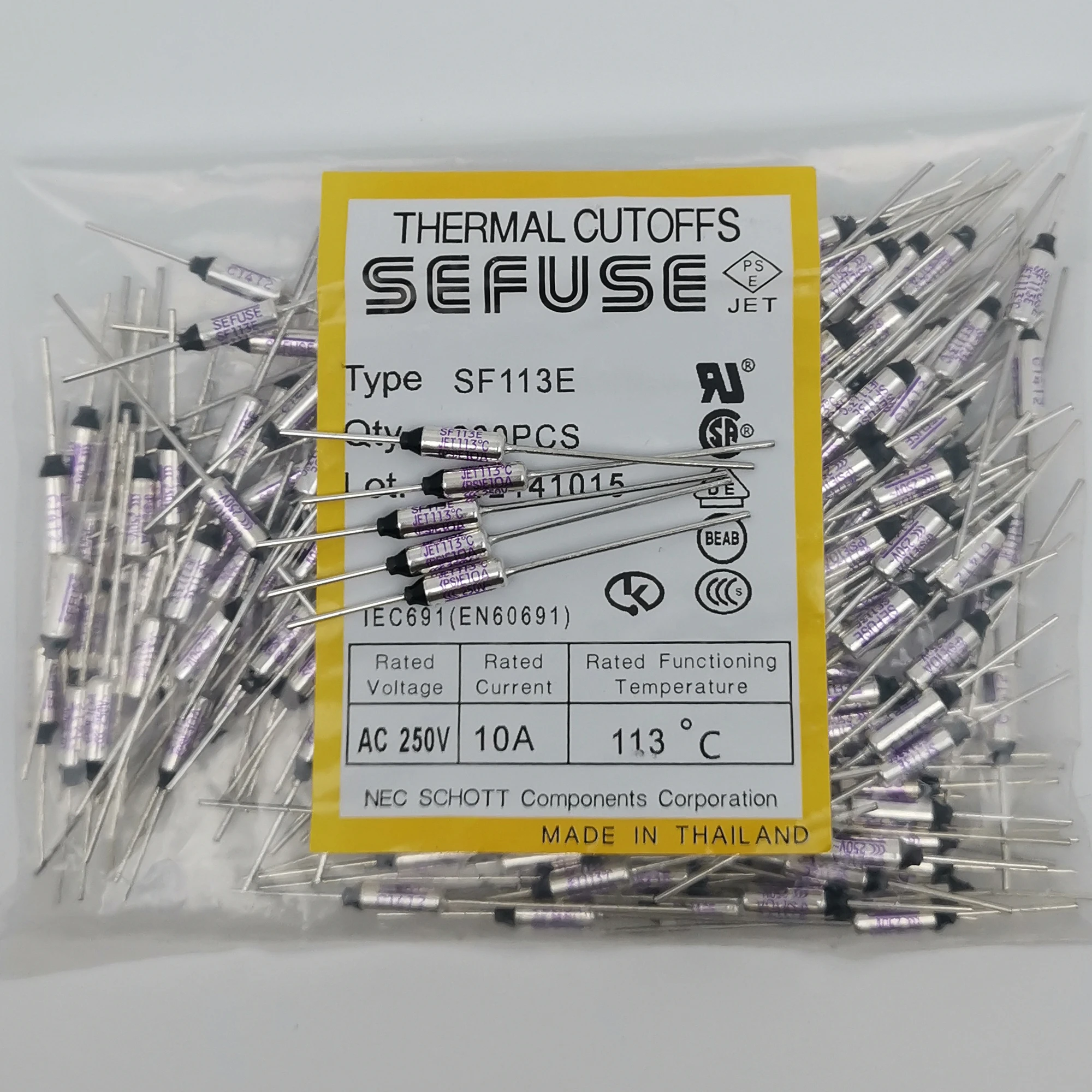 5pcs SF113E 113°C Celsius Degree SEFUSE Thermal Cutoffs 10A 250V Fuse 235.4°F