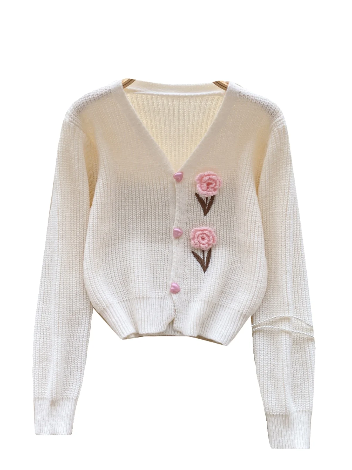 

Knitted Open Cardigan Sweater Women's Loose Design Rose Embroidery Winter Faion Top Korean Sle Long Sve