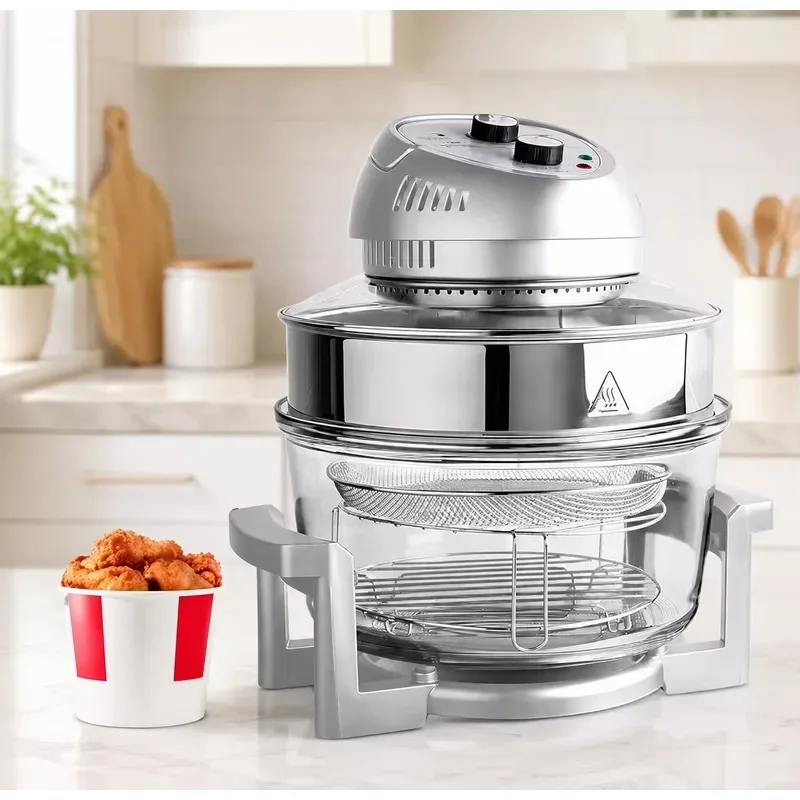 Large Capacity Clear Glass Bowl Air Fryer Visual Cooking Health Turbo Oven with Dual Knob Timer Temperature Control