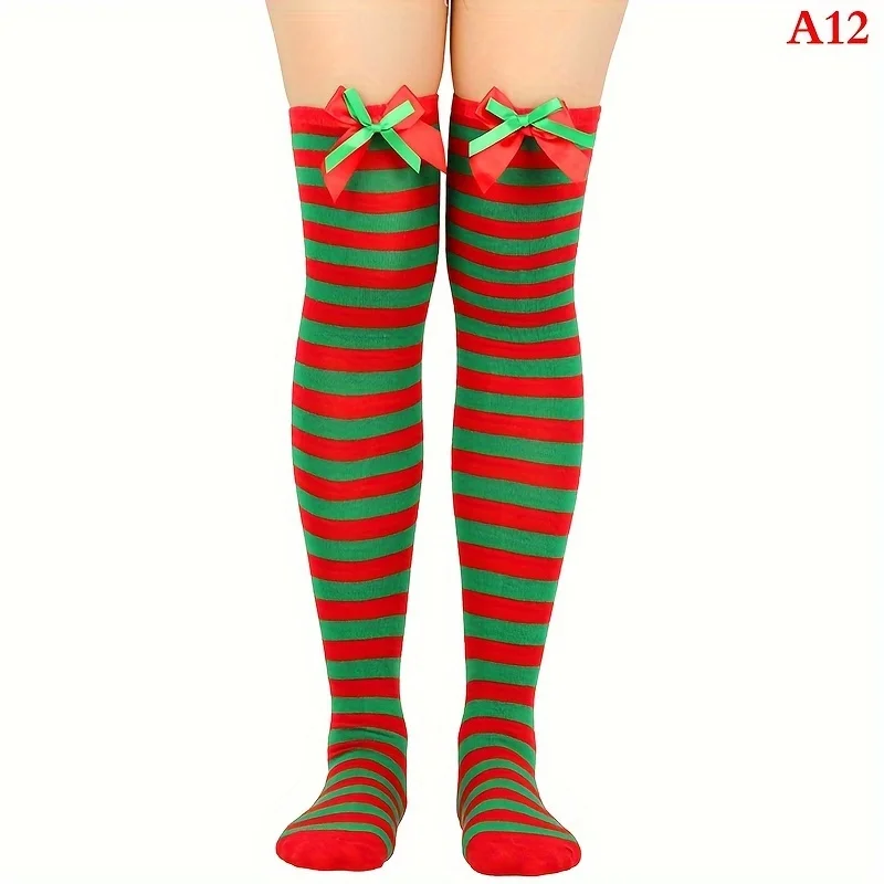 Fashion Christmas Women\'s Socks Striped Long Stockings Christmas Decorations High Socks Striped Knee Sock Comfortable Sox Female