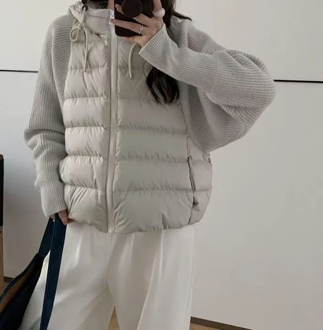 

Slimming and Slimming High-end Gray Layered Spring and Autumn Commuting Knitted Sleeve Patchwork Cotton Jacket