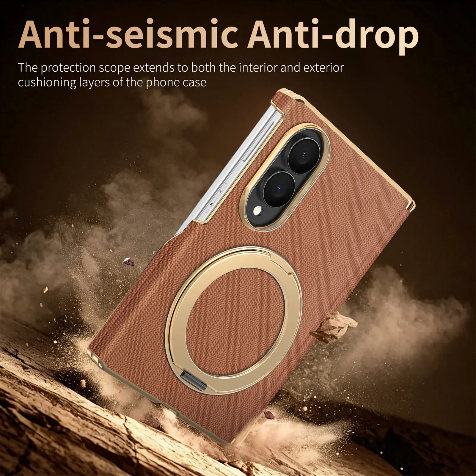 360 Rotating Magnetic Kickstand Texture Leather Case for Samsung Z Fold 8 Wide Shockproof for Magsafe Dual Axis Protection Cover