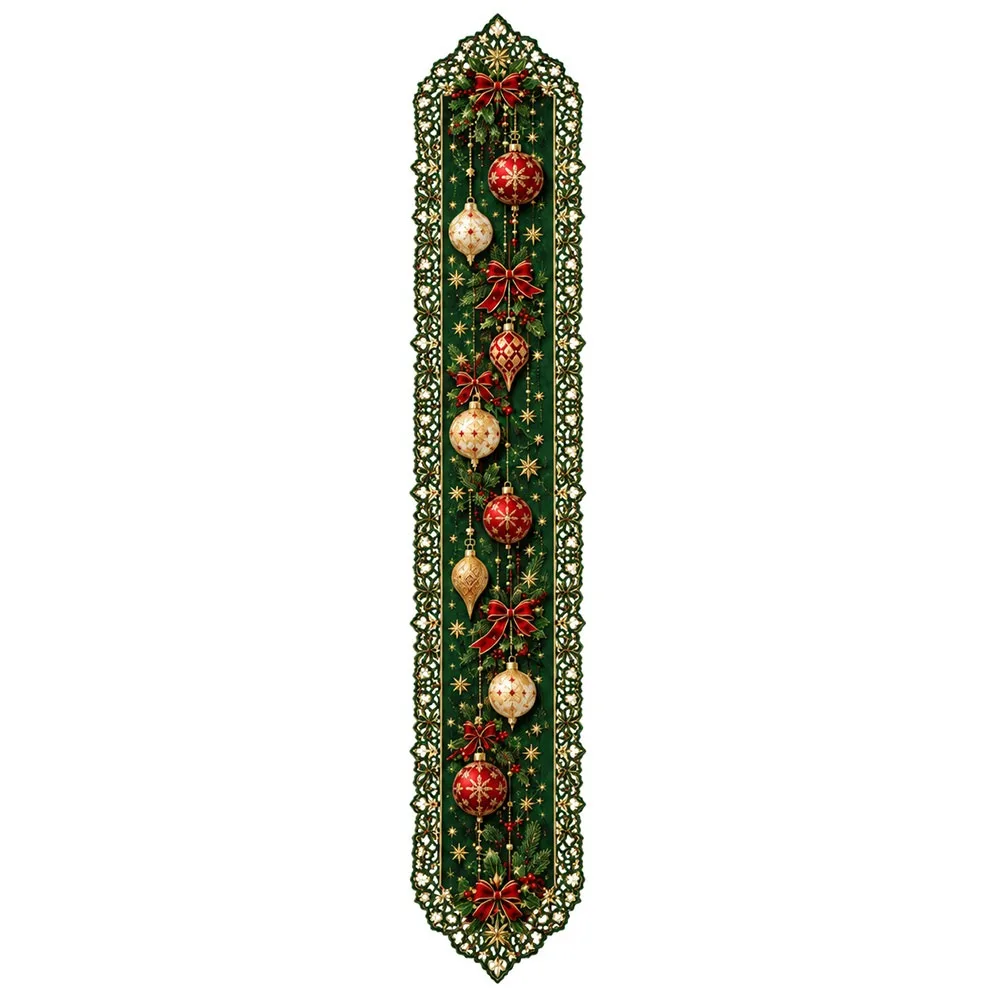 New Lace Edge Christmas Table Runner Christmas Print Classic Hollow Holiday Table Runner Table Cloth Flag Christmas