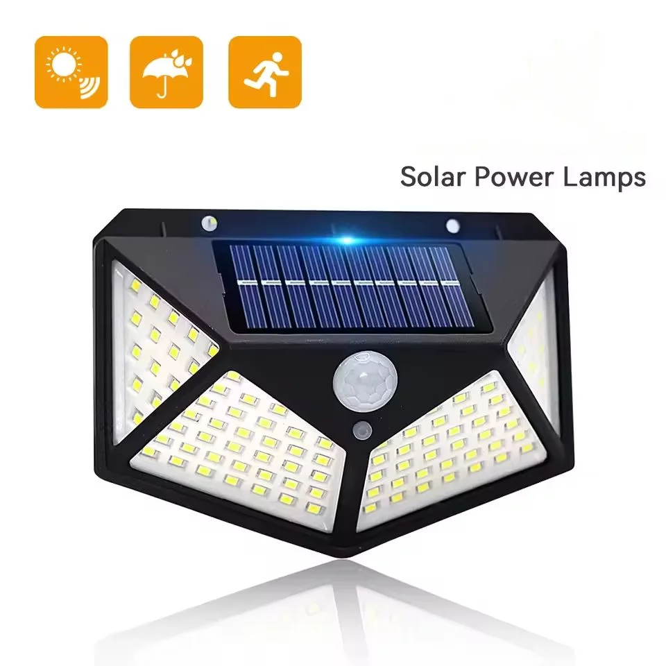 

1pcs Solar LED LIGHT LED Outdoor Garden Lamp 100LEDs Human Body Induction Wall Lamps Four Sides Charging Home Decor Road Lights