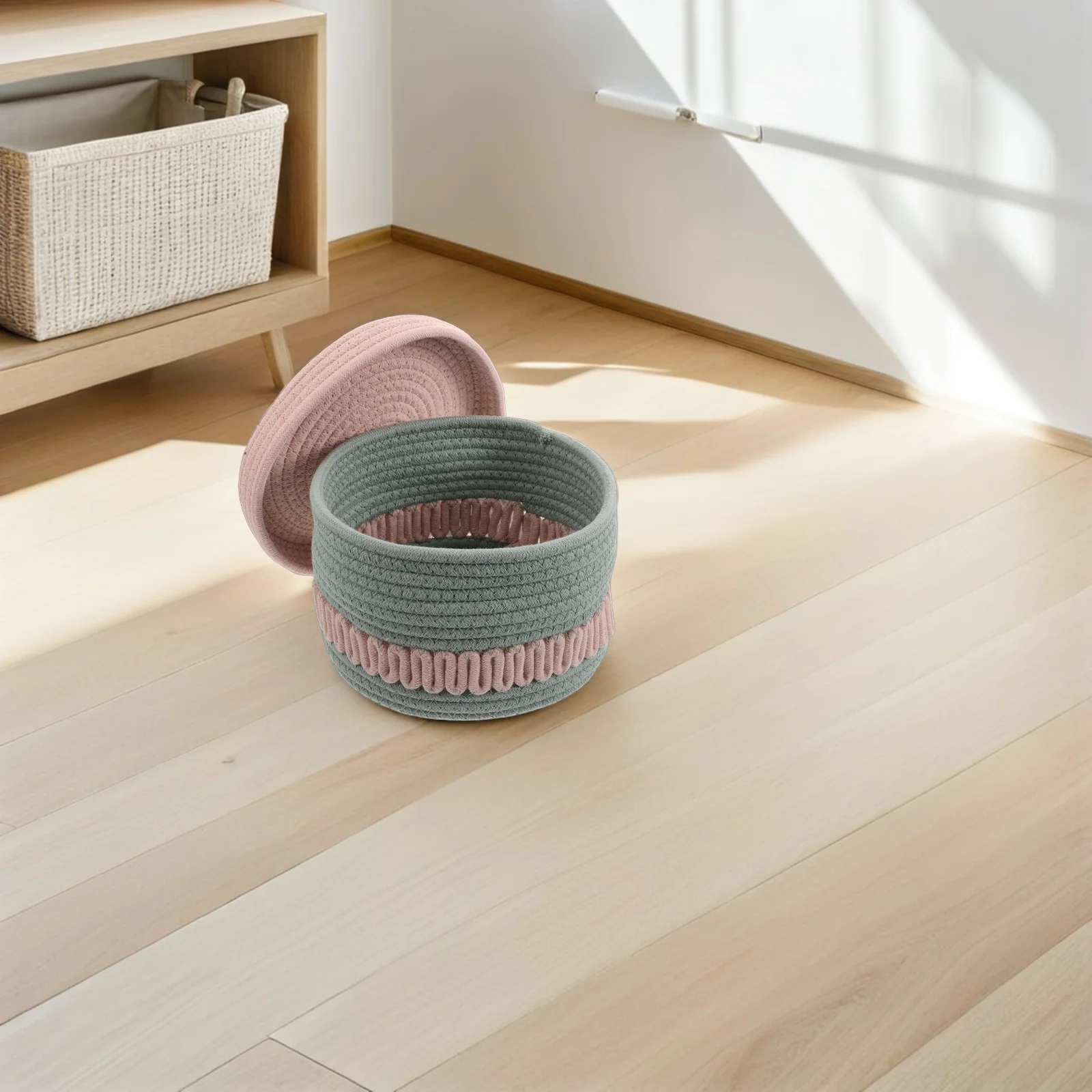 

Rope Decorative Organizer Lid Living Room Bedroom Closet Woven For Home Office Kids Cotton Rope Basket For Shelves Decorative