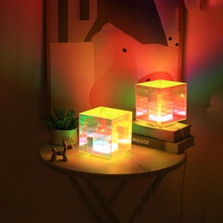 Creative USB Charging Acrylic Lamp Cube RGB Night Light Desk Lamp Rubik's Cube Crystal Lamp Bedroom Headboard Decoration