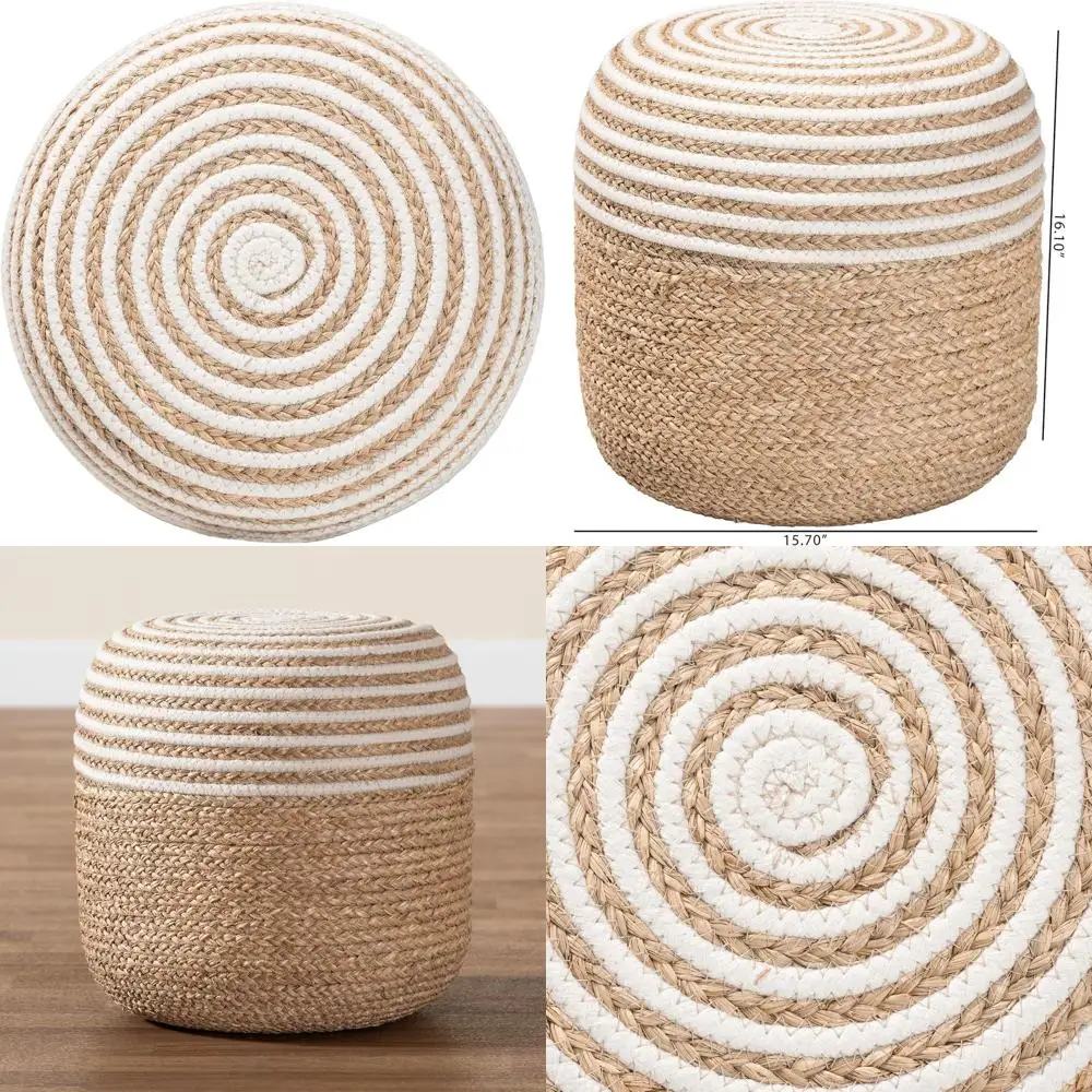

Contemporary Bohemian-Style Seagrass & Woven Rope Ottoman/Footrest