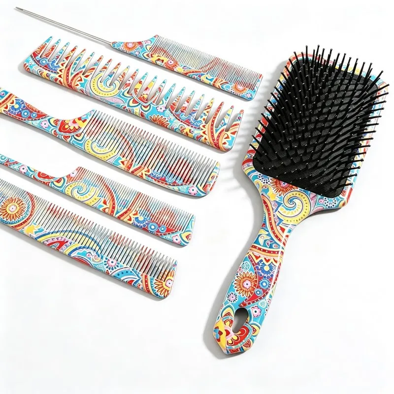 5-piece Set Of Painted Combs Hair Salons Stylist Specific Combs Wide Fine Teeth Hair Cutting Combs Barbershop Tools Hair Brush