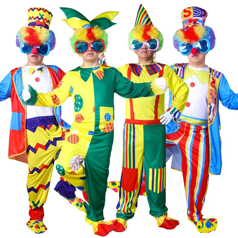 Carnaval Volwassen Joker Kostuum Grappige Clown Cosplay Kleding Feest Optreden Jurk Geen Pruik Schoenen Bril