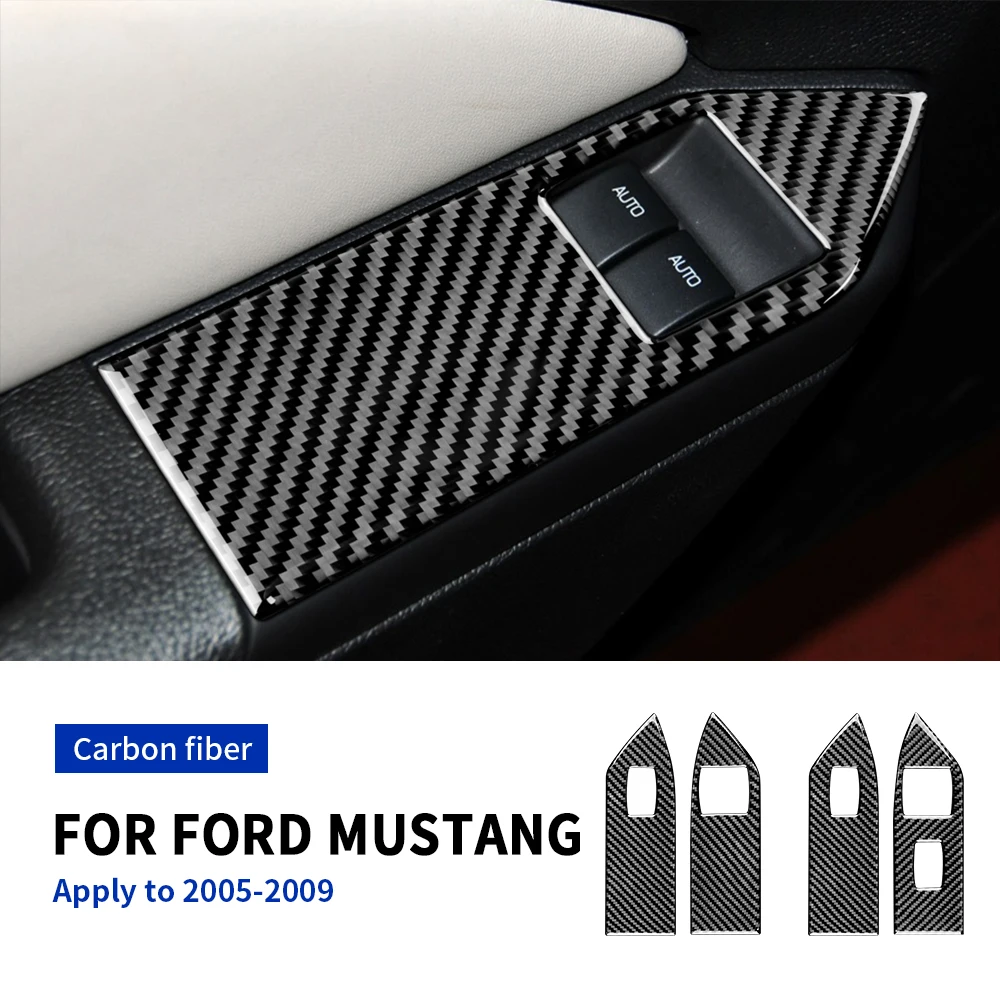 

Real Soft Carbon Fiber Door Window Switch Button Cover Panel For Ford Mustang 2005-2009 LHD RHD Interior Car Accessories