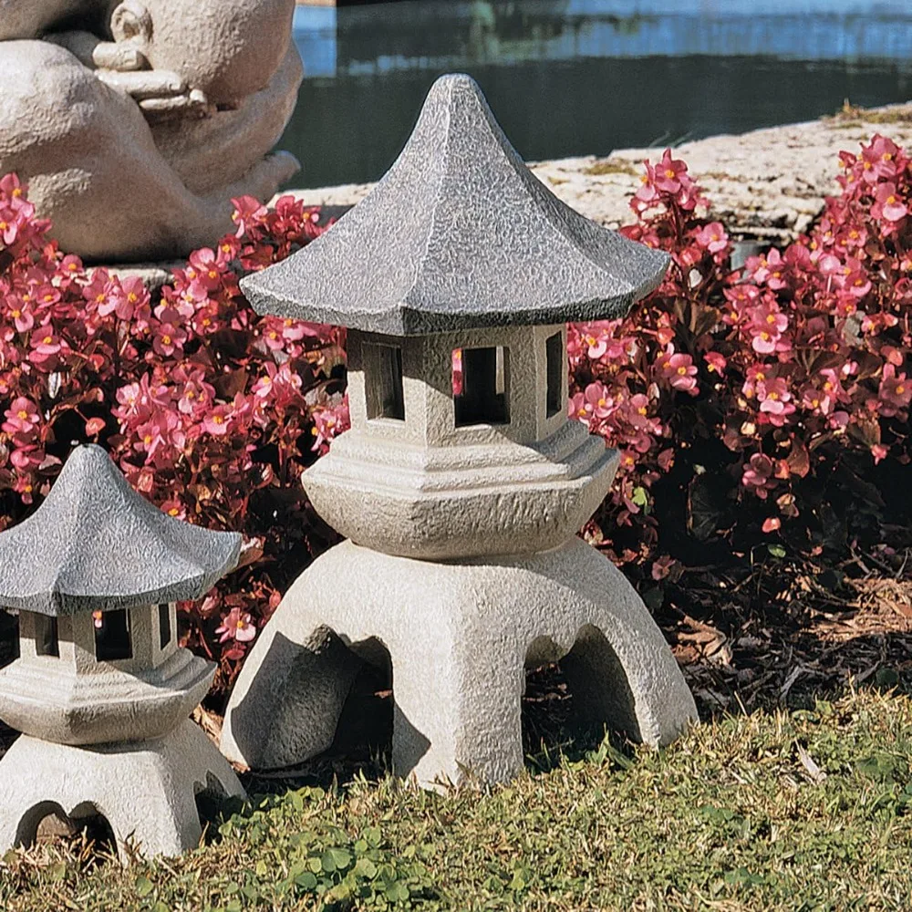 

New Upgraded ng29870 asian decor pagoda lantern indoor/outdoor statue, handcast polyresin, two tone stone finish