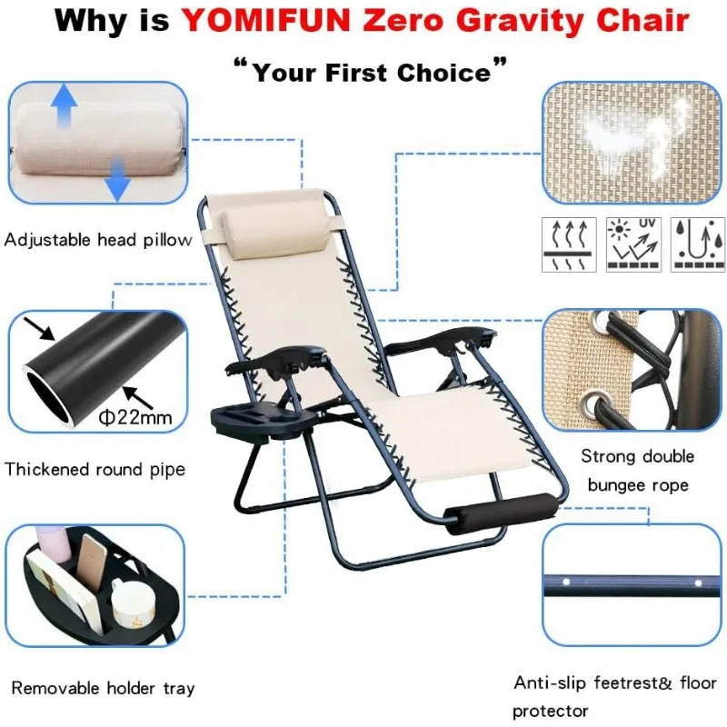 Zero Gravity Chair, Lawn Chair Folding Recliner Lounge Chair with Removable Pillow and Side Table,Beige