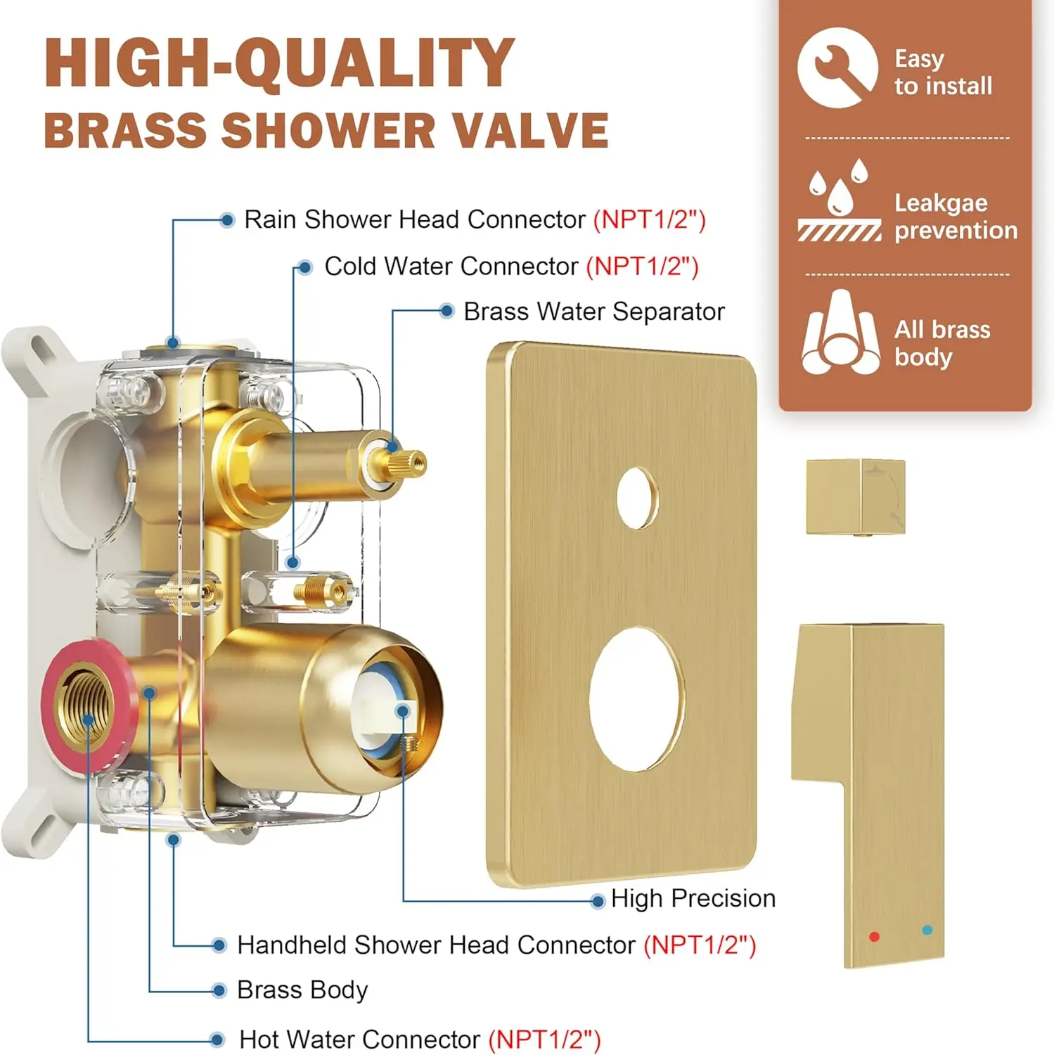 Gold Shower System with 10-Inch Rain Showerhead and Handheld Spray, High-Pressure Wall Mounted Set in Brushed Gold Finish