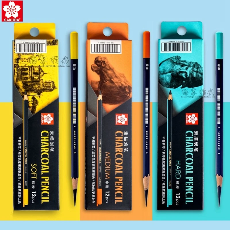 Japanese SAKURA Charcoal Pencils Soft/Hard/Medium Sketching Pencils Anti-break Extra Super Soft Professional Sketching Pencils