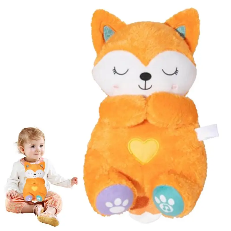 Jouet en peluche renard musical pour enfants, animal en peluche à câliner, effet respirant, jouet lumineux, dessin animé, beurre, cadeaux pour enfants, 33cm