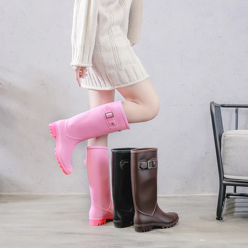 Women High-end Waterproof Rain Boots Women\'s Knee-length Fashion Rubber Rain Boots Girls\' Shoes Rain Boots PVC Waterproof Shoes