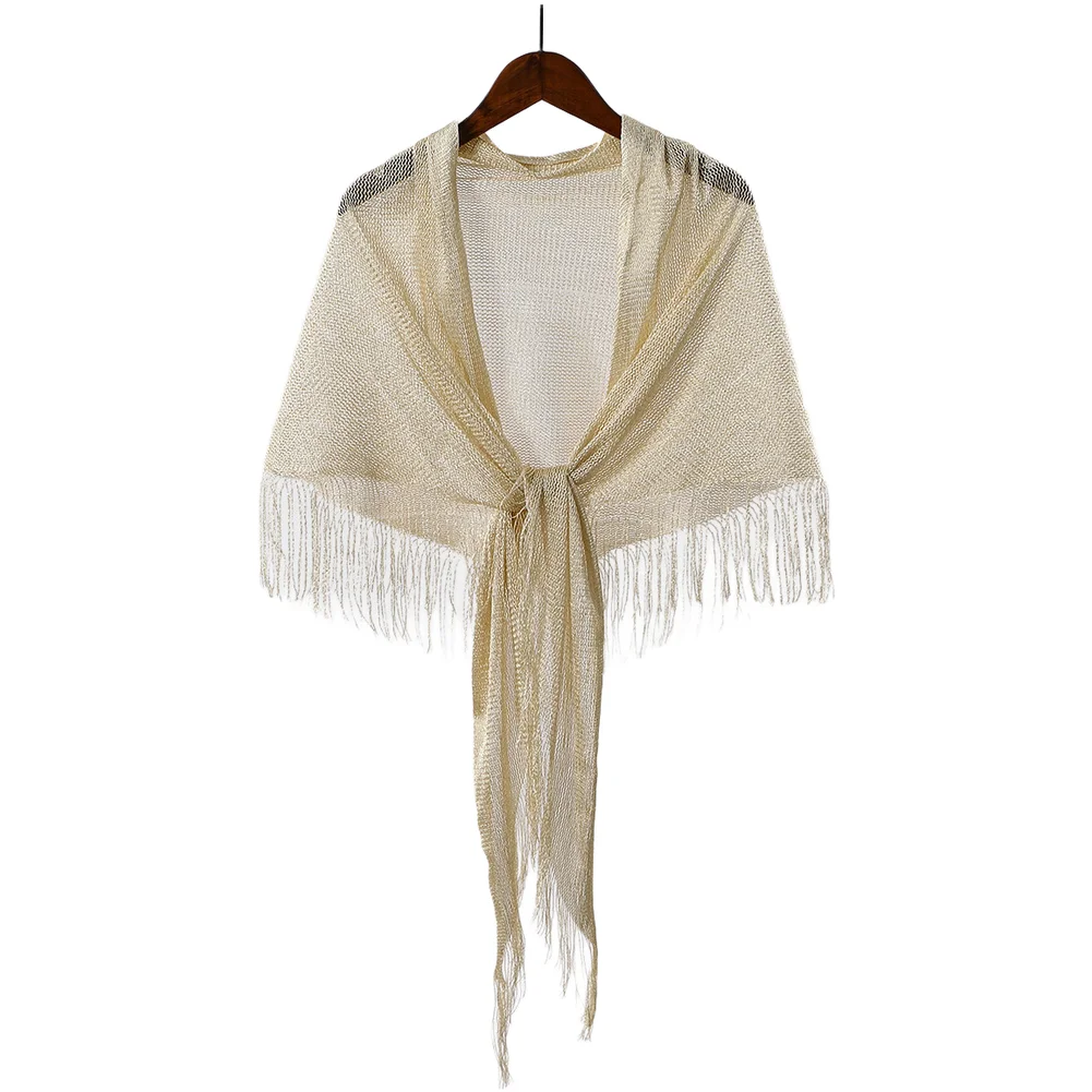 Polyester Shawl Wrap for Women Lightweight Beach Cover Up with Tassel Trim Hollow Out Design and Monochrome Look