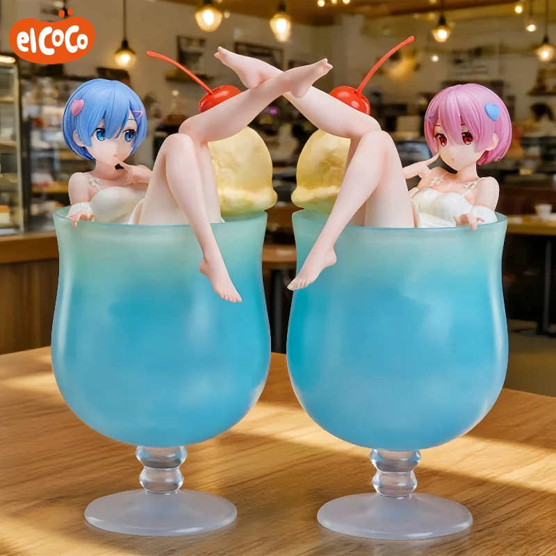 

In Stock 1/7 elCOCO Ram Rem Cream Soda Version Anime Figure Summer Style Desktop Cute Computer Case Ornaments Model Toys Gift