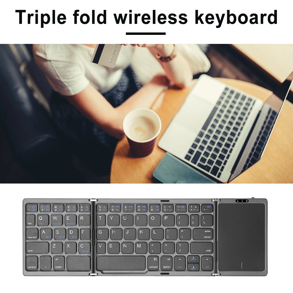 

Wireless Keyboard Multi-Function Bluetooth-Compatible Keyboard 64 Keys Touchpad Keypad Rechargeable for IOS Android Windows