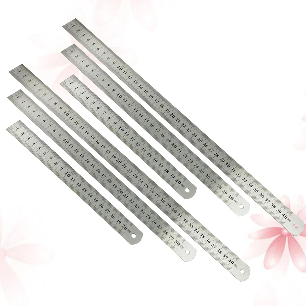 6Pcs Stainless Steel Ruler Premium Quality for School Office Engineering Double Side Scale Sturdy Wear Resistant 20cm 30cm 40cm