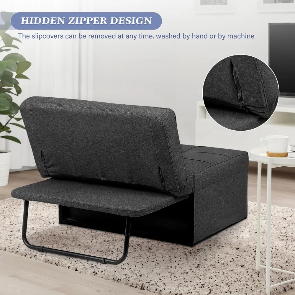 Multifunctional 4-in-1 Convertible Sleeper Sofa with Ottoman, Breathable Linen Fabric, Adjustable Backrest for Comfortable Seati