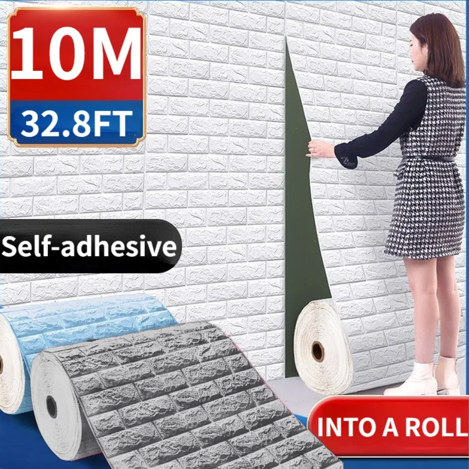 

70cm x 5/10m 3D Self-Adhesive Wallpaper Stickers Brick Wall Home Waterproof Decor for Walls DIY Bedroom Easy Installation Clean