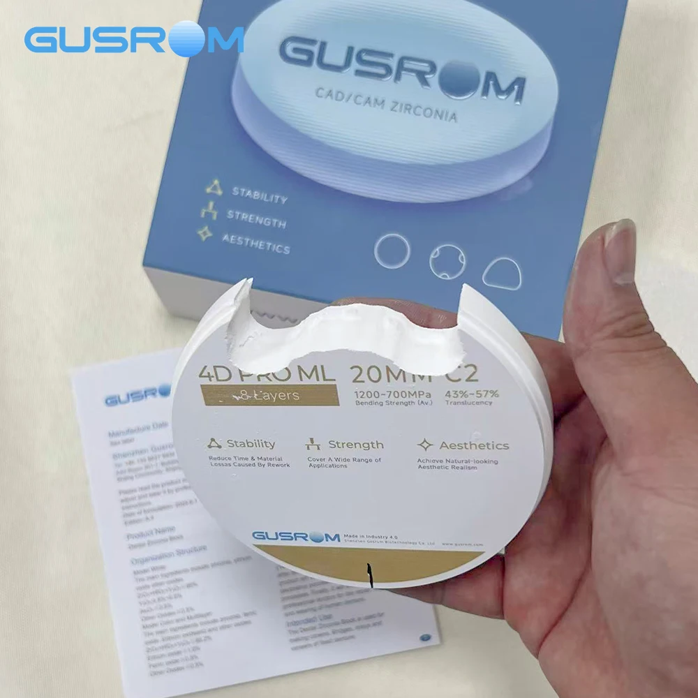 

GUSROM 4D Multilayer Dental Zirconia Block 98×16mm 8-Layer High Translucency Zirconia Disc for CAD/CAM Crown Bridge Veneer