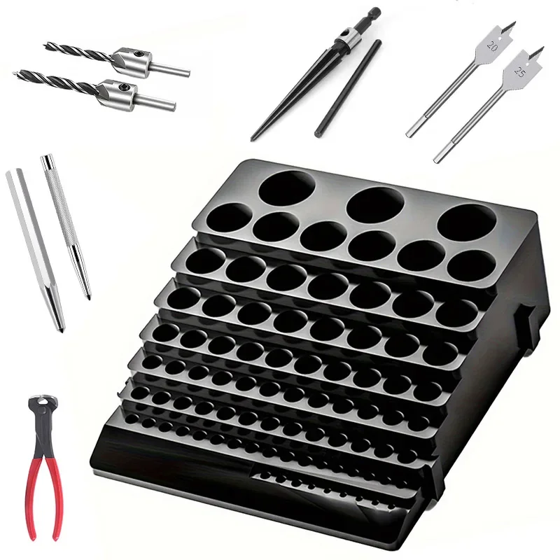 

85 Hole Drill Bit Holder Storage Box Workbench Screwdriver Drill Bit Holder Storage Box Suitable for Home Workshop Factory Black