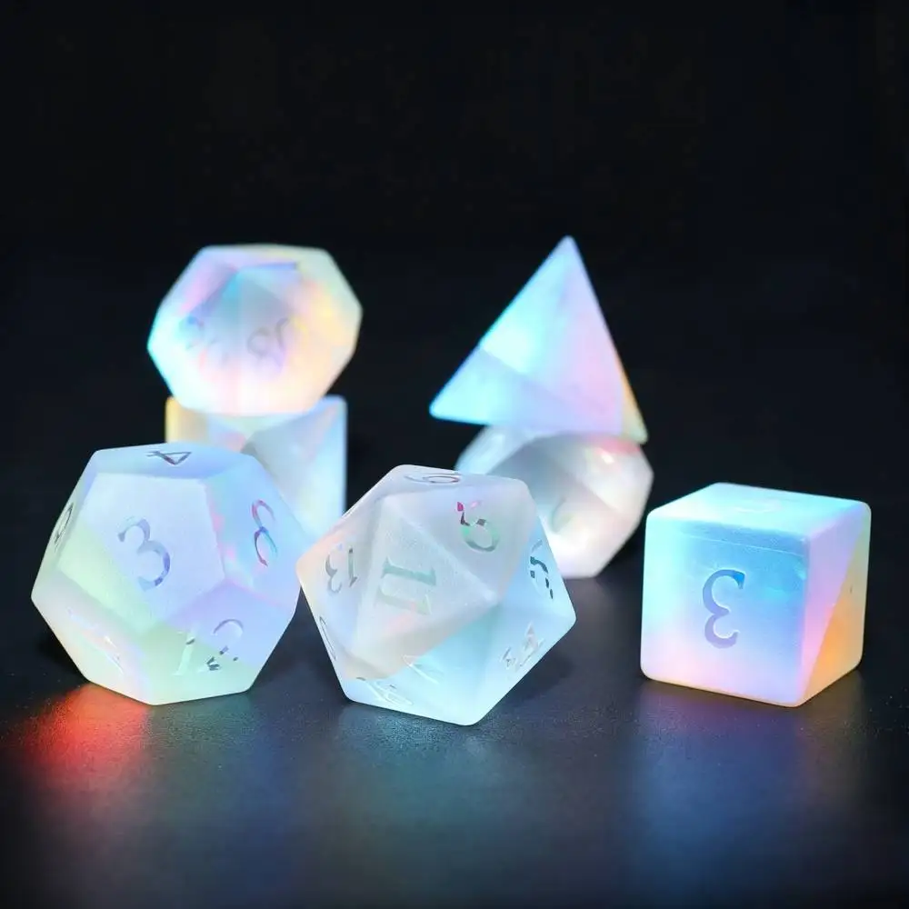 

1-7pcs Premium Crystal Dice D&D RPG Cube Gemstone Dices for Dungeons & Dragons Frosted Magic DND RPG Polyhedral Dice Stone Dices