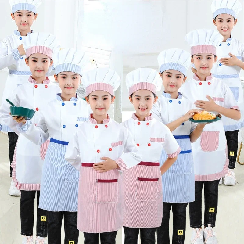 Halloween Kids Chef Uniform Chef Cosplay Costumes Upper Garment Apron Hat Suit Restaurant Food Service Theme Party Dress Up Gift