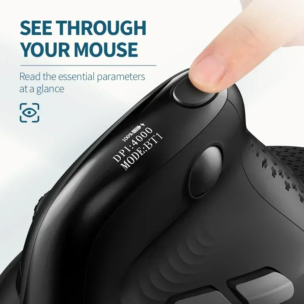 Imagem -02 - Mouse Ergonômico Vertical com Tampa Traseira Removível Recarregável sem Fio Office Gaming Mous Tela Oled 4000dpi 1000ma de Lux-m618xsd