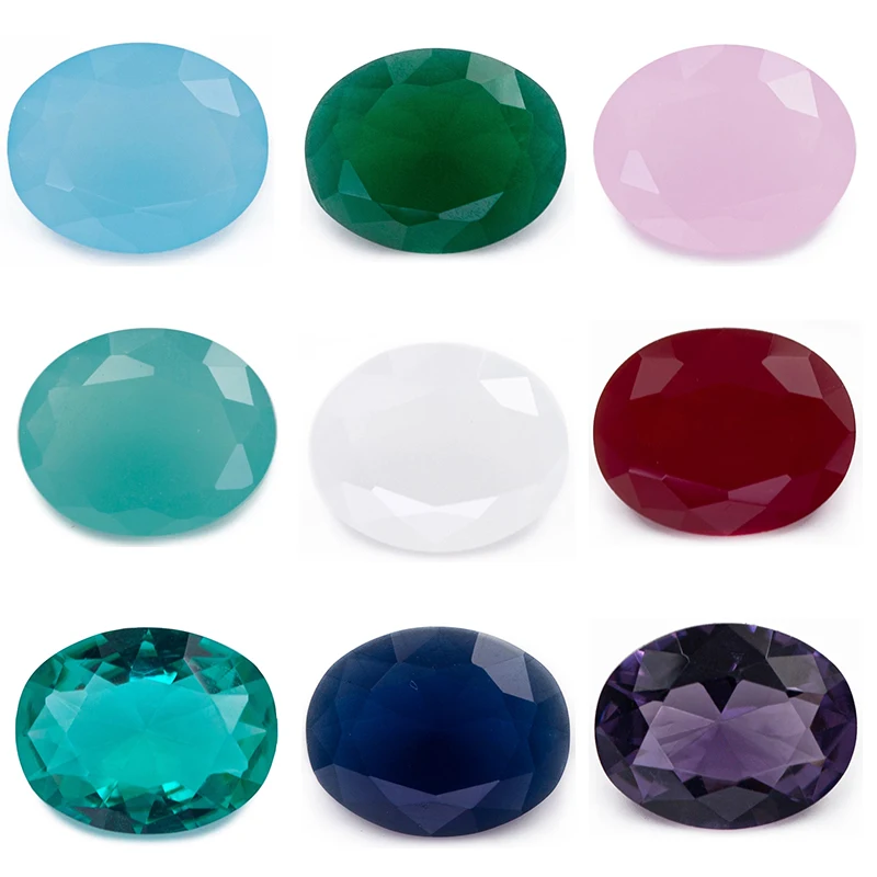 Size 2x3mm-13x18mm Oval Cut Loose Glass Stone Sea Blue Pink Red White Violet Green Synthetic Gems Beads For Jewelry