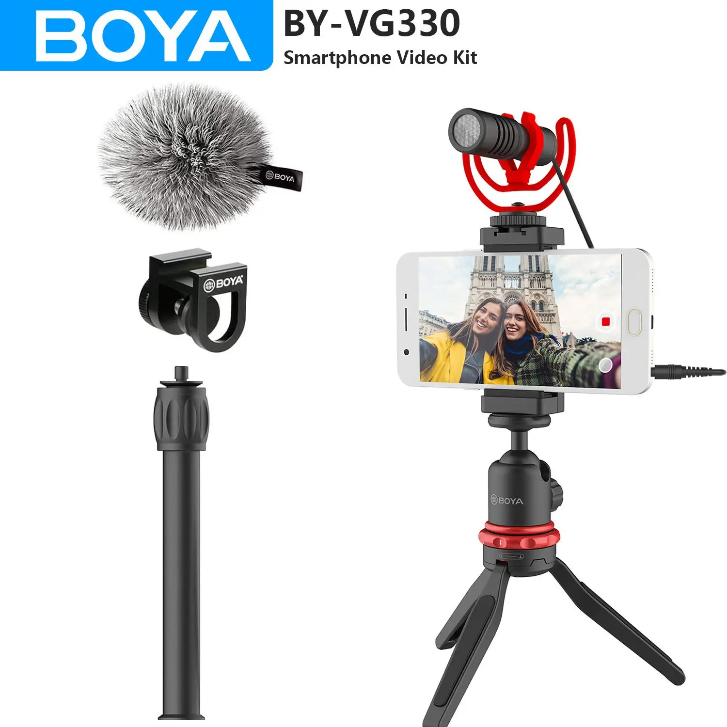 

BOYA BY-VG330 Smartphone Video Kit Mini Tripod with BY-MM1 Condenser Shotgun Microphone for Youtube Recording Streaming Vlogging