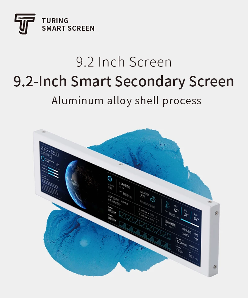 TURZX 9.2 Inch IPS USB Secondary Screen Type-C 1920*462 LCD CPU GPU RAM Computer Monitor For PC Win7//10/11 No AIDA64