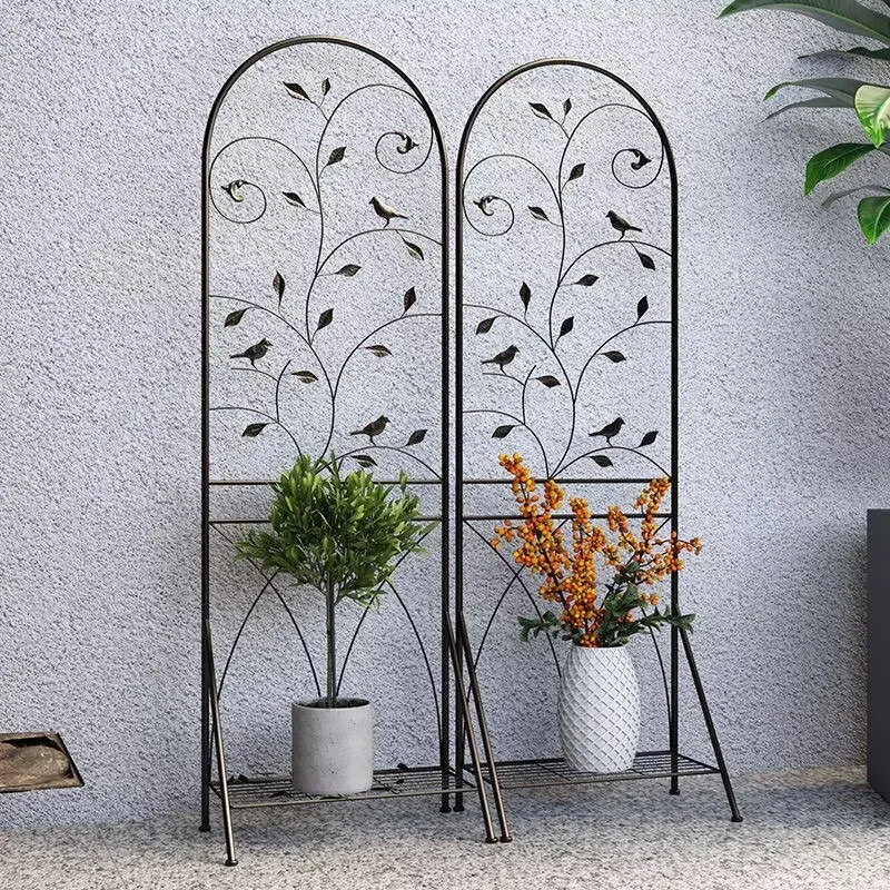 Clematis rose climbing vine shelf garden fence flower stand outdoor courtyard wrought iron fence flower branch pot shelf
