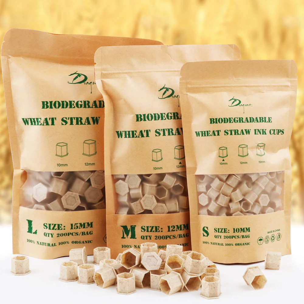 200PCS Biodegradable Tattoo Ink Cap L/M/S Eco Friendly Disposable Ink Cup with Base for Tattoo Pigment Supply,Tattoo Accessories