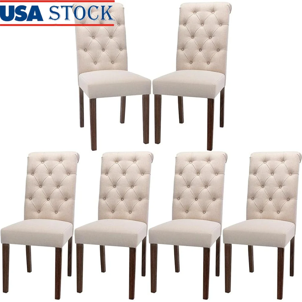 Button Tufted Dining Chairs Set of 6 High Back Upholstered Kitchen Chairs Comfortable Modern Accent Furniture Dining Room and