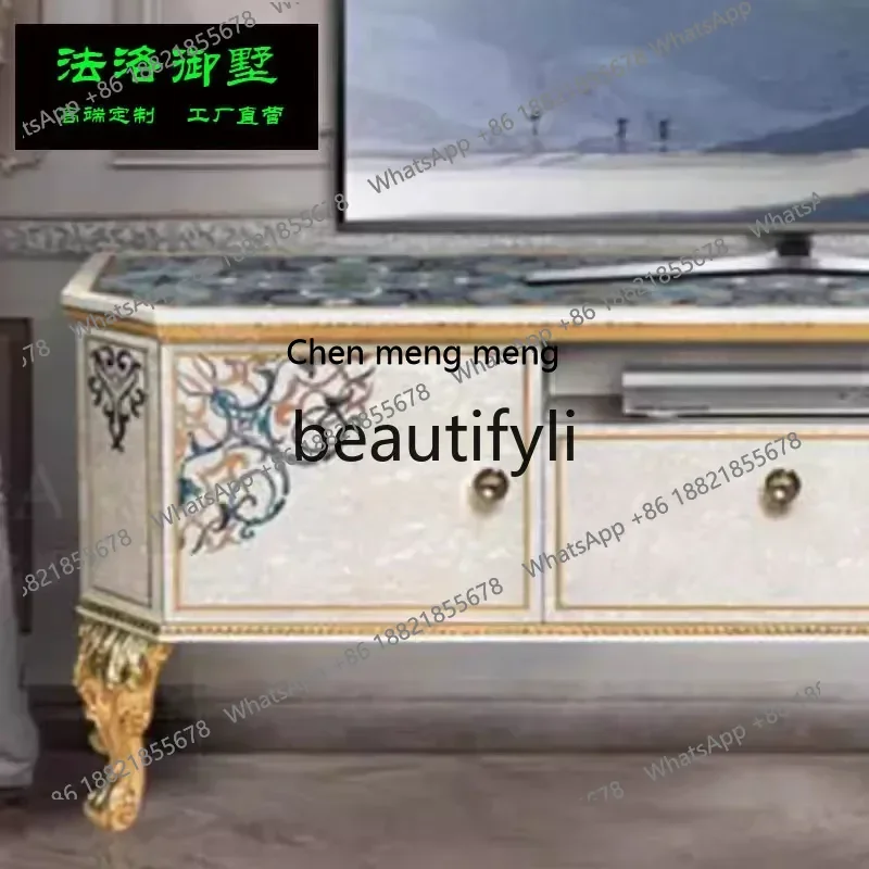 D178  French solid wood carving flower TV cabinet palace shell parquet paint floor cabinet