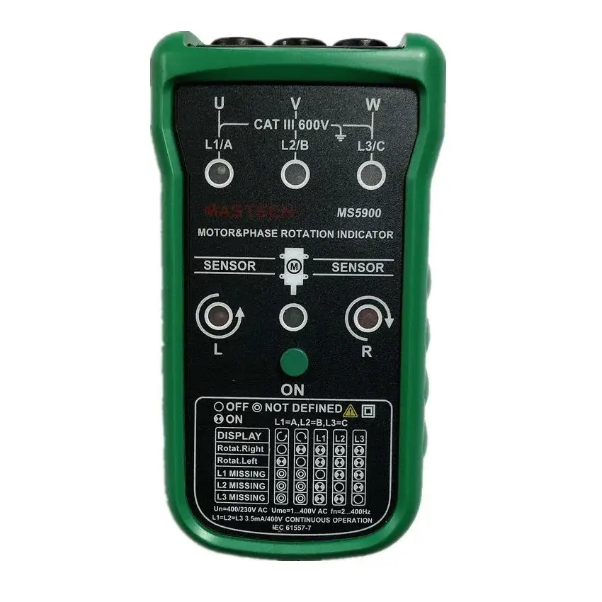 

MASTECH MS5900 Motor Checker Meter Digital Motor Sequence Tester 3-phase Motor Rotation Indicator Tester Alligator Clip Cables