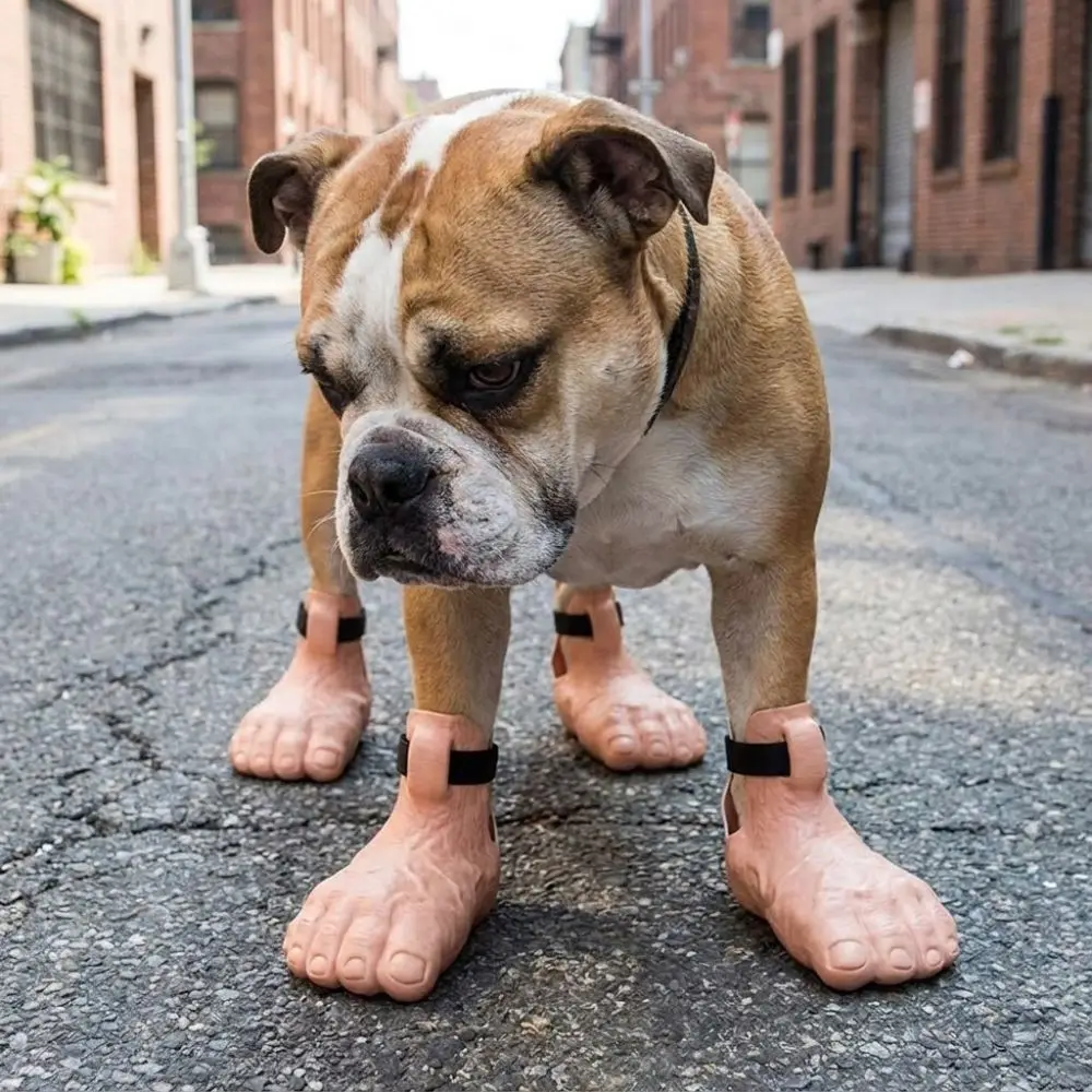

2PCS Funny Human Feet Dog Shoes Anti-slip Adjustable Outdoor Rain Boots Soft Latex Realistic Human Foot Novelty Dog Boots