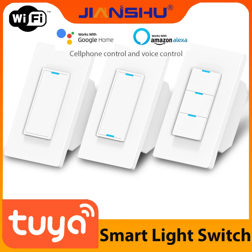 Jianshu Tuya Wifi Smart Switch Zigbee Smart Lights Witch 3 Gang Push Switch Neutral Wire/No Neutral Wire Work with Alexa Google