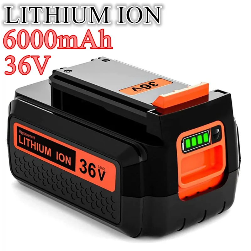 6000Ah replacement battery li ion rechargeable for black decker 36v bl20362 bl2536 lbxr36 lbx1540 lbx2540 lbx36 with LED display