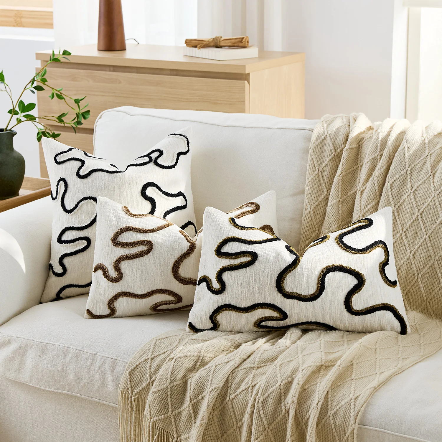 Abstract Tufted Pillow Cover Soft Cream Chenille Cozy Neutral Decor Cushion Cover 45x45cm 30x50cm for Living Room Bed Room