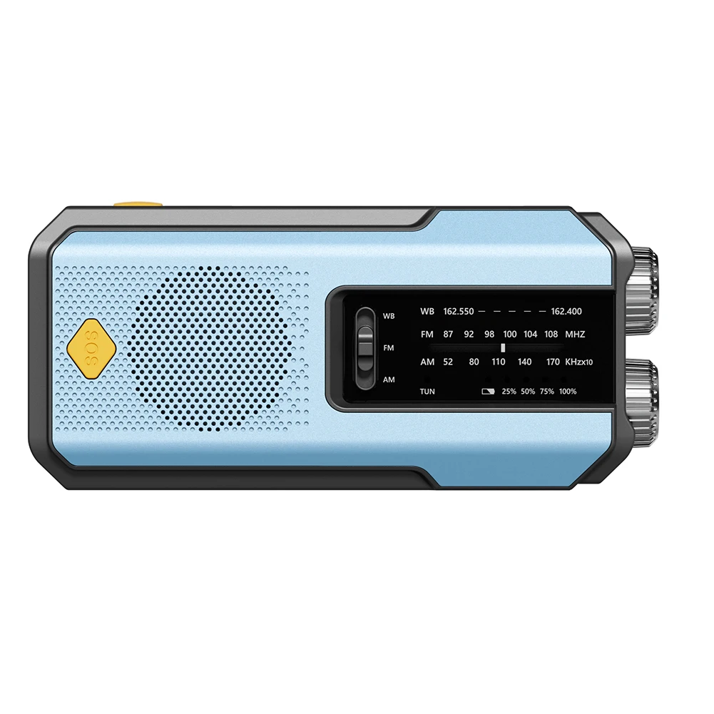 Emergency Hand Crank Radio 2000mAh with 3 LED Flashlight Hand Crank Solar Type-C Charging Weather Radio Power Bank Phone Charger