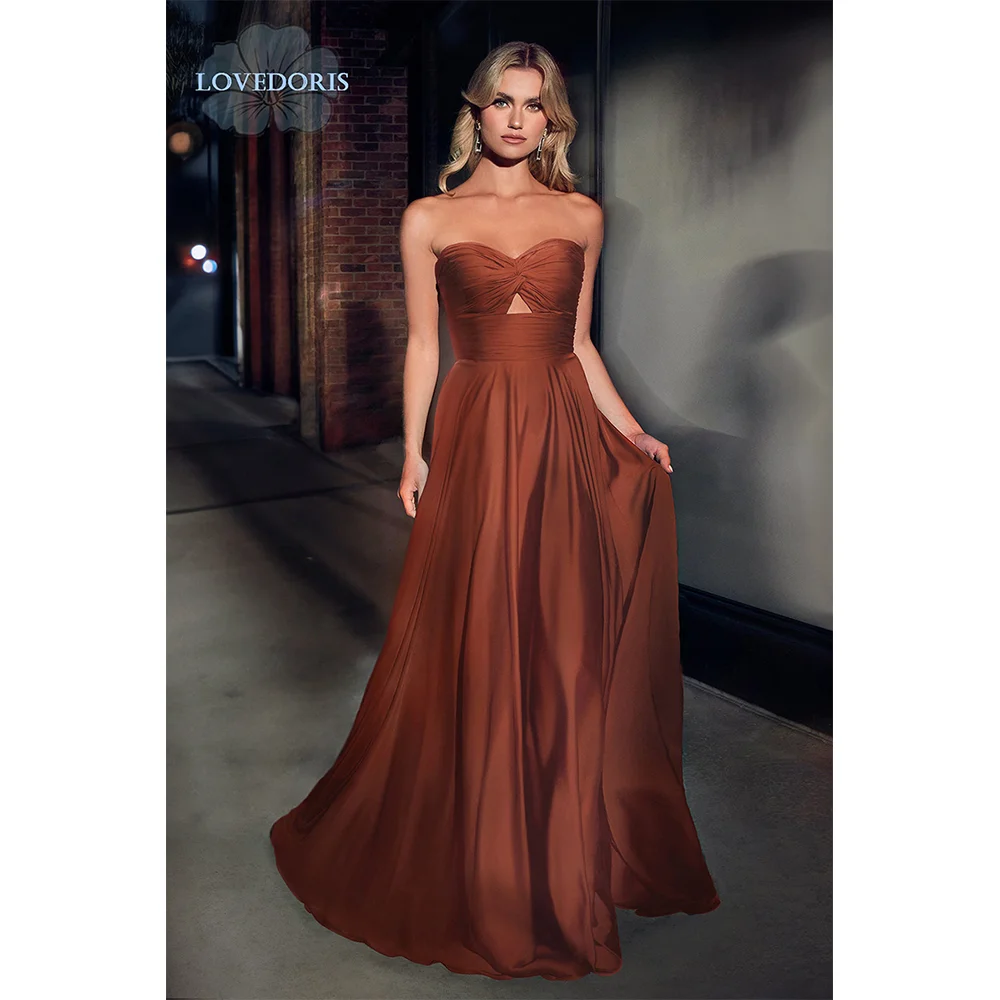 LoveDoris-Backless cetim vestido de noiva, dama de honra, Elegante vestido A-Line, Elegante Prom Dress, Comendo querida