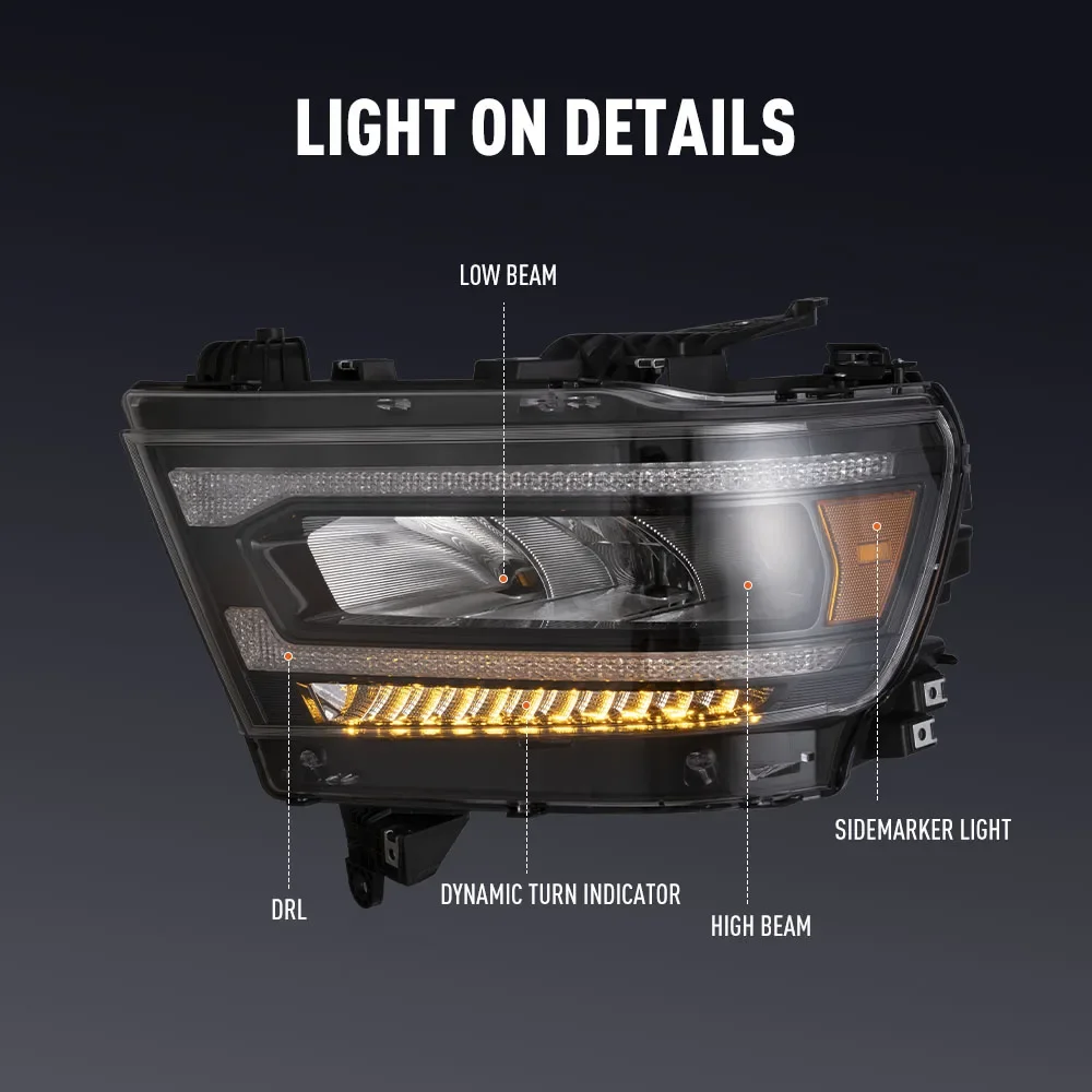 Sepasang Lampu Depan Mobil LED Untuk Dodge Ram 1500 2015-2022 Lampu Depan DRL Tuning Sinyal Plug And Play Lampu Depan Depan