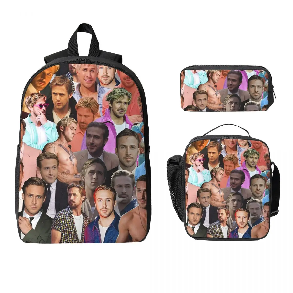 Ryan Gosling Photo Collage Backpack Boys Girls BookBag School Bag Laptop Shoulder Bags 3ps Insulated Lunch Bag Pencil Case