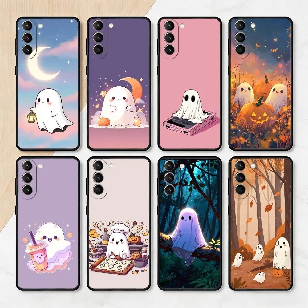 

Cute Ghost Halloween Phone Case For Samsung S25,24,23,22,30,21,10,9,Ultra,Plus,Lite,FE,4,5 G Soft Black Case