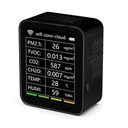 Tuya WiFi 6 w 1 detektor jakości powietrza PM2.5 TVOC CO2 CH2O monitor temperatury i wilgotności inteligentny detektor wielofunkcyjny czarny