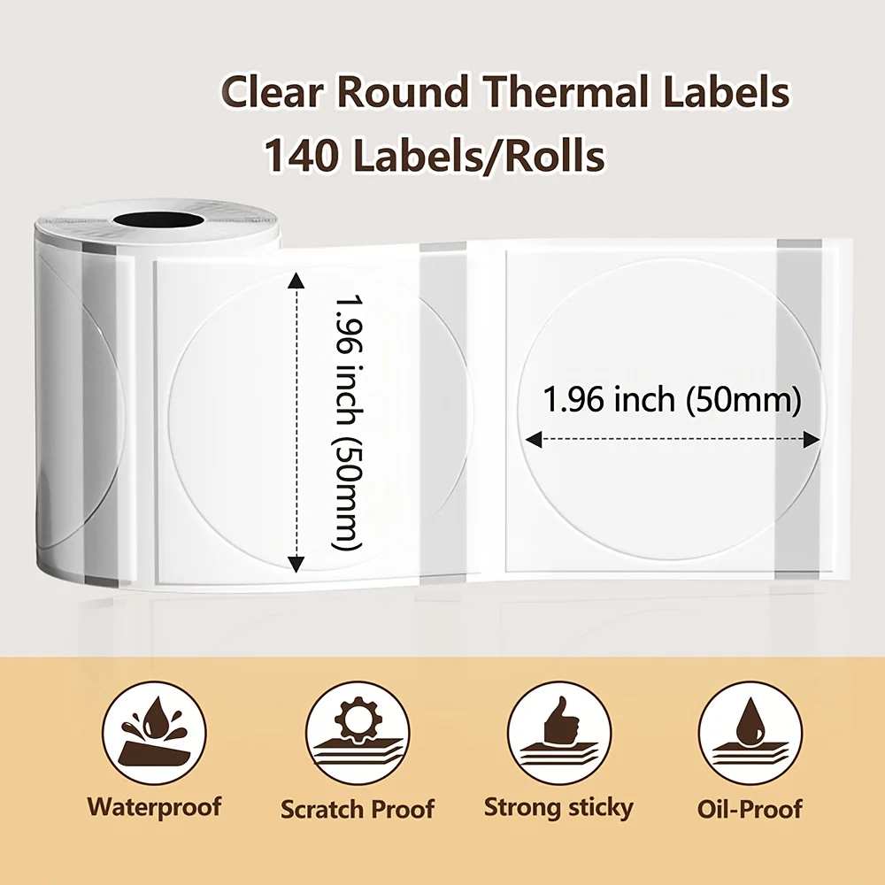 1 rol transparant thermisch etiketpapier voor miniprinters - rond en vierkant, 40 x 60 mm, 40 x 30 mm, 50 x 50 mm maten voor M100/M200/M210